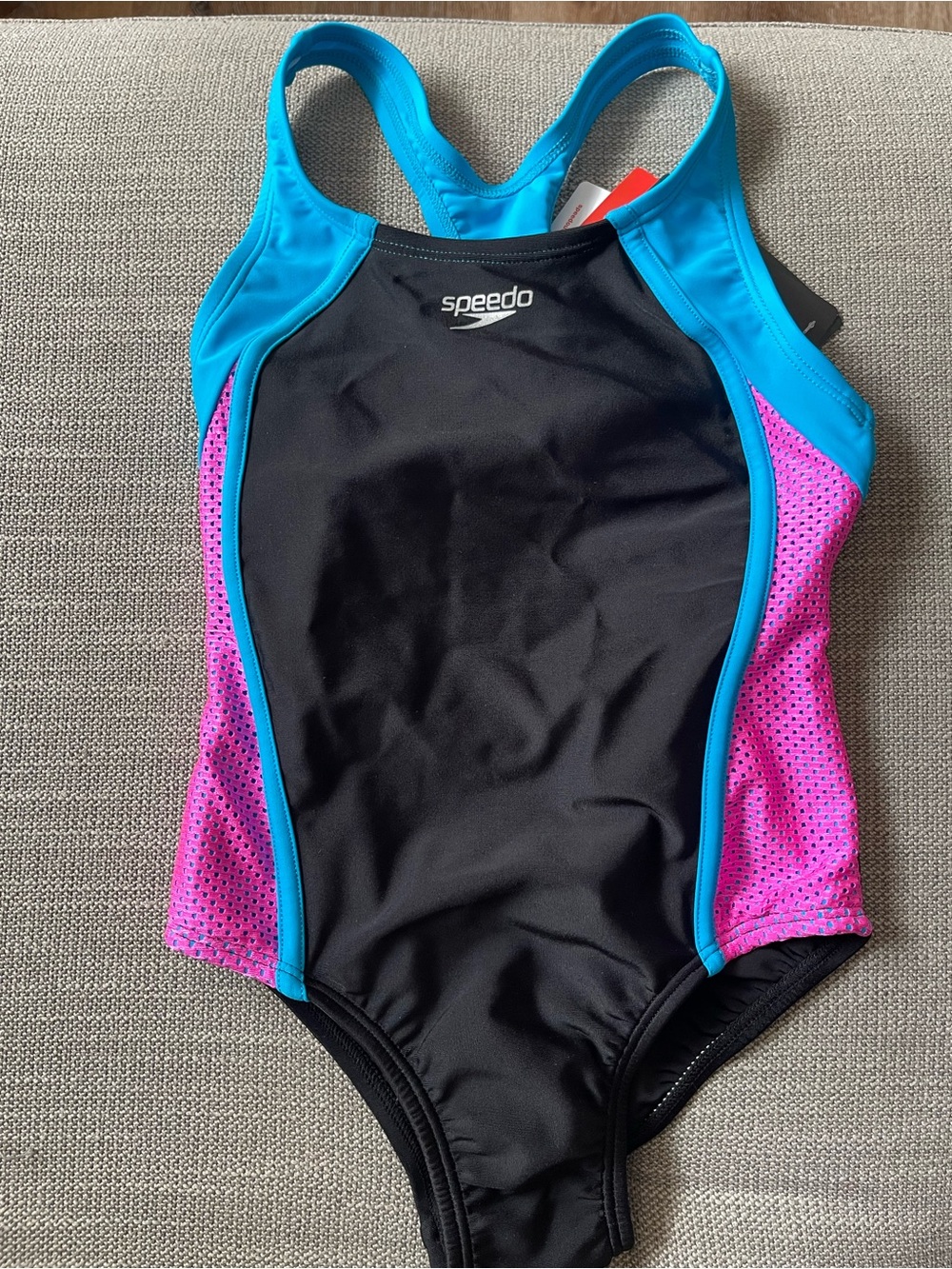 Speedo- Girls' Black, Turquoise & Pink One-Piece Swimsuit